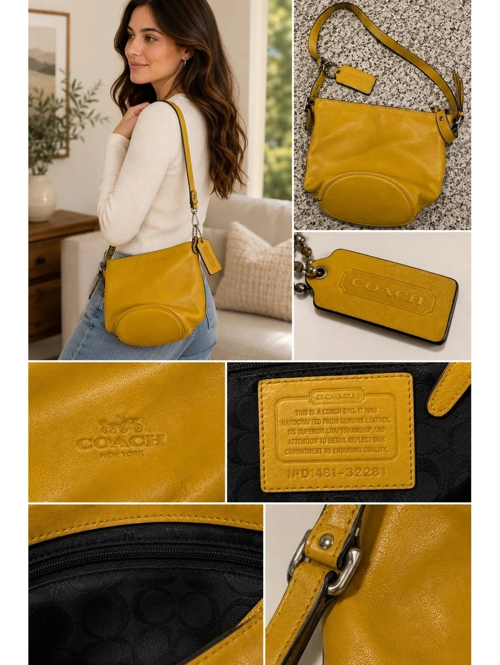Coach Mustard Yellow Leather Crossbody Shoulder Bag D1481-32281